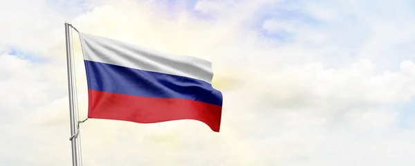 Russische Vlag Wappert Hemelse Achtergrond Weergave — Stockfoto