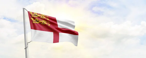 Sark Flag Waving Sky Background Rendering — Fotografia de Stock
