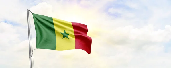 Senegal Flag Waving Sky Background Rendering — Zdjęcie stockowe