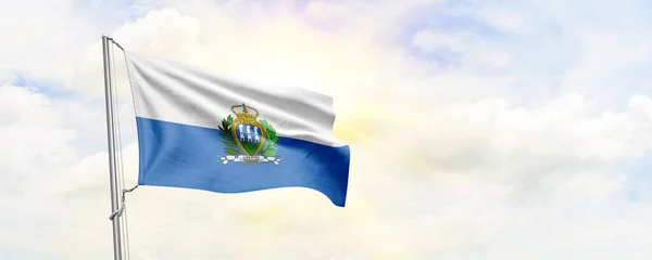 San Marino Flag Waving Sky Background Rendering — Fotografia de Stock