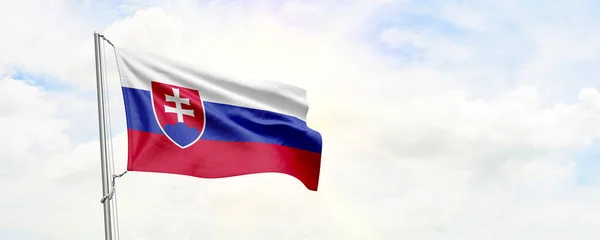 Slovakia Flag Waving Sky Background Rendering — стокове фото