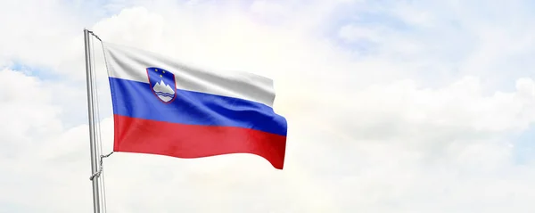 Slovenien Flagga Viftar Himlen Bakgrund Återgivning — Stockfoto