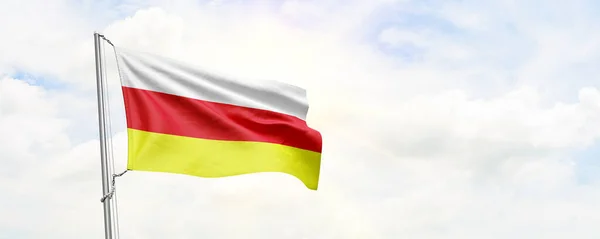 South Ossetia Flag Waving Sky Background Rendering — Photo