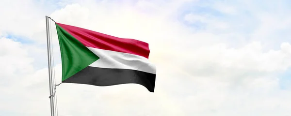 Sudan Flag Waving Sky Background Rendering — Fotografia de Stock
