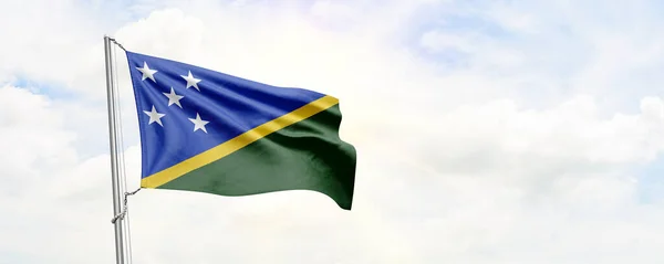 Solomon Islands Flag Waving Sky Background Rendering — Stock Photo, Image