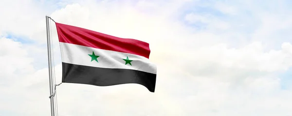 Syria Flag Waving Sky Background Rendering — Foto de Stock
