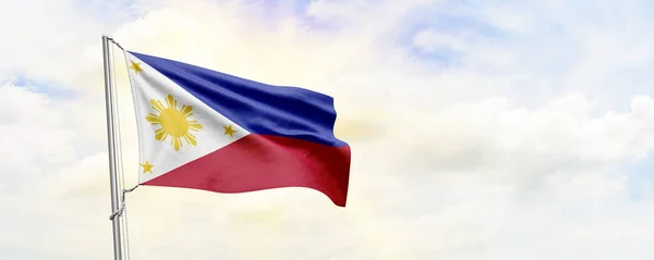 Philippines Flag Waving Sky Background Rendering — Stockfoto
