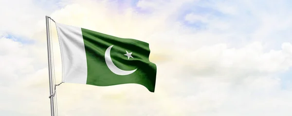 Pakistan Flag Waving Sky Background Rendering — Fotografia de Stock