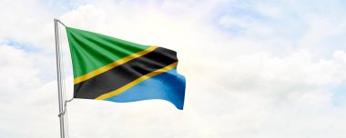 Gökyüzünde sallanan Tanzanya bayrağı. 3B Hazırlama