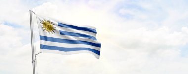 Gökyüzünde dalgalanan Uruguay bayrağı. 3B Hazırlama