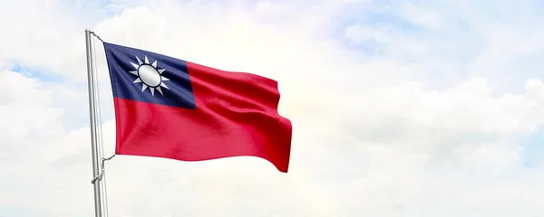 Флаг Тайваня Размахивает Фоне Неба Рендеринг — стоковое фото
