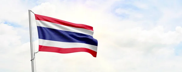 Thailand Flagga Viftande Himlen Bakgrund Återgivning — Stockfoto
