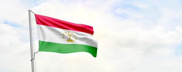 Tajikistan Flag Waving Sky Background Rendering — Foto de Stock