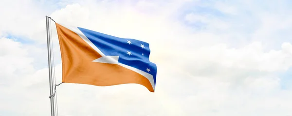 아르헨티나의 티에라델푸에고 지방에서는 하늘을 배경으로 깃발을 흔들고 있습니다 렌더링 — 스톡 사진