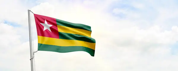 Togo Flag Waving Sky Background Rendering — Zdjęcie stockowe