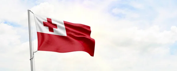 Tonga Flag Waving Sky Background Rendering — 图库照片