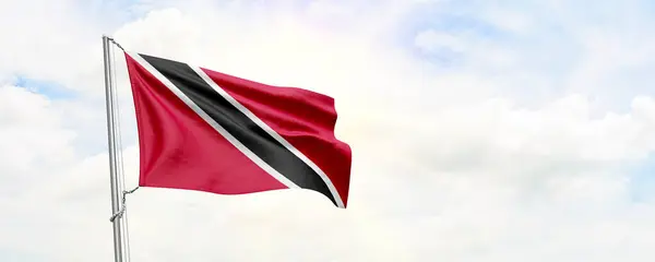 Trinidad Och Tobago Flagga Viftar Himlen Bakgrund Återgivning — Stockfoto