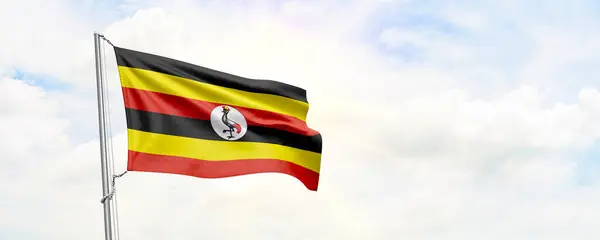 Uganda Flag Waving Sky Background Rendering — ストック写真