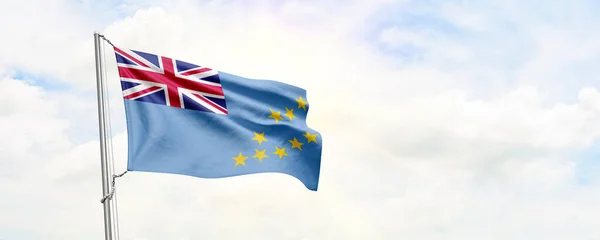 Tuvalu Flag Waving Sky Background Rendering — Fotografia de Stock
