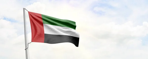 United Arab Emirates Flag Waving Sky Background Rendering — Foto de Stock