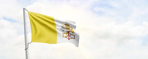Vatican City Holy See Flag Waving Sky Background Rendering — Fotografia de Stock