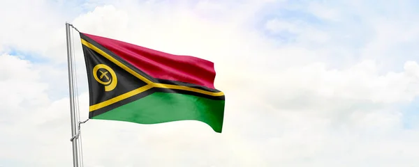 Vanuatu Flagga Viftar Himlen Bakgrund Återgivning — Stockfoto