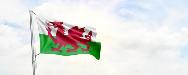 Wales Flag Waving Sky Background Rendering — Stock Photo, Image