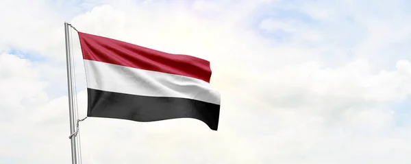 Yemen Flag Waving Sky Background Rendering — Stock Photo, Image