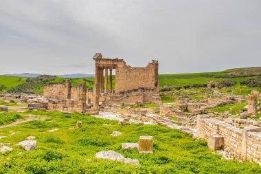Tunus, Afrika 'daki ünlü Dougga arkeolojik sitesi. Unesco 'nun Dünya Mirası Sitesi. Tunus 'taki antik Dougga şehrinin başkenti