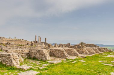 Tunus, Afrika 'daki ünlü Dougga arkeolojik sitesi. Unesco 'nun Dünya Mirası Sitesi.