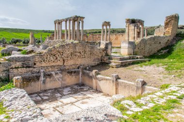 Tunus, Afrika 'daki ünlü Dougga arkeolojik sitesi. Unesco 'nun Dünya Mirası Sitesi.