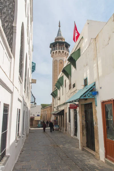 Tunis Tunusia Minarete Youssef Dey Mesquita Bairro Medina Tunes — Fotografia de Stock