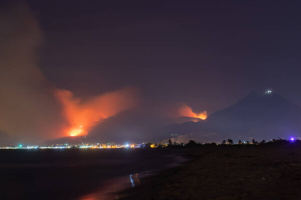 Fire in Mountain Boukornine during the night, Boukornine, Tunis, Tunisia