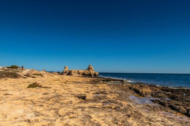 Tunus Mahdia Sahili 'nde antik bir medeniyetin kalıntıları. Kuzey Afrika