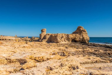 Tunus Mahdia Sahili 'nde antik bir medeniyetin kalıntıları. Kuzey Afrika