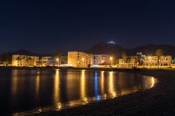 Una Vista Nocturna Casas Farolas Junto Mar Túnez —  Fotos de Stock