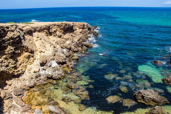 stock image Deserted Wild Beach with Mountains and Sea in Tunisia, North Africa