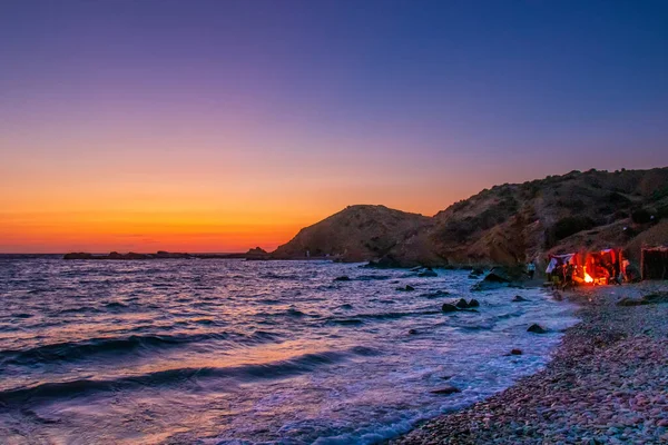 Seaside Retreat Ruhiger Sonnenuntergang Einer Strandkabine — Stockfoto