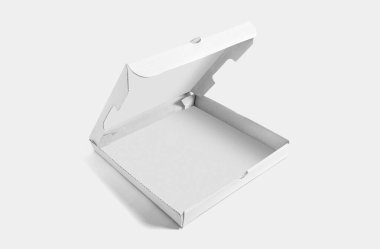 Pizza Kutusu 3B Yapılandırma Beyaz Arkaplanda İzole Edildi