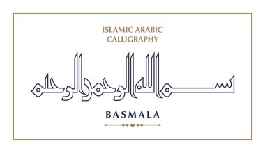 Name of God in Arabic Islamic Calligraphy Vector. Basmala means 