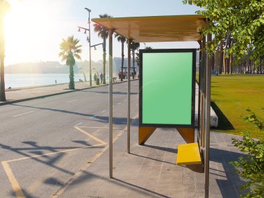 Şehir Otobüs Durağında Boş Dikey Reklam Posteri