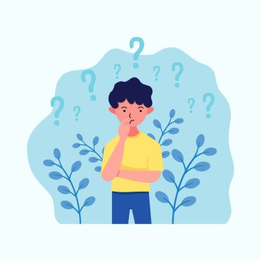 Düşünen bir adamın düz çizimi. Tasarım ögesi indirme sayfası, web ögesi vs. için uygundur. Vektör illüstrasyon eps10