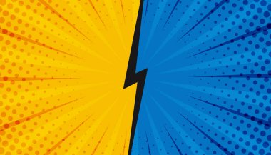 Çizgi roman tarzına sahip soyut sarı ve mavi arkaplan