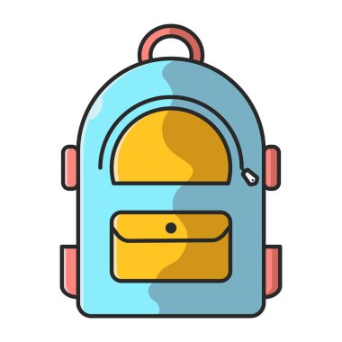 Mavi sırt çantası düz tasarım çizim vektörü beyaz arkaplanda izole edildi.