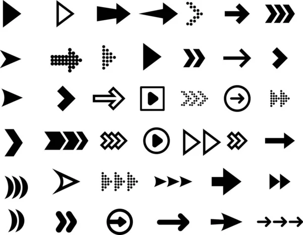 Ok hazır. Ok koleksiyonu. Beyaz arkaplanda izole edilmiş farklı düz oklar kümesi.