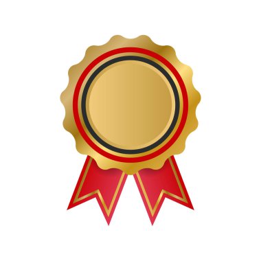 Beyaz arka planda izole edilmiş kurdeleli lüks mühür. Vektör tasarım ögesi.