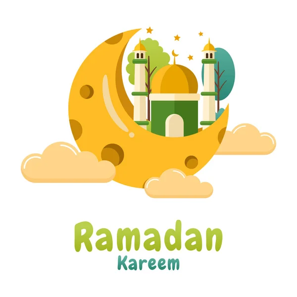 Ramadan Kareem Cartoon Illustration Moon Mosque Vector Illustration — Stok Vektör