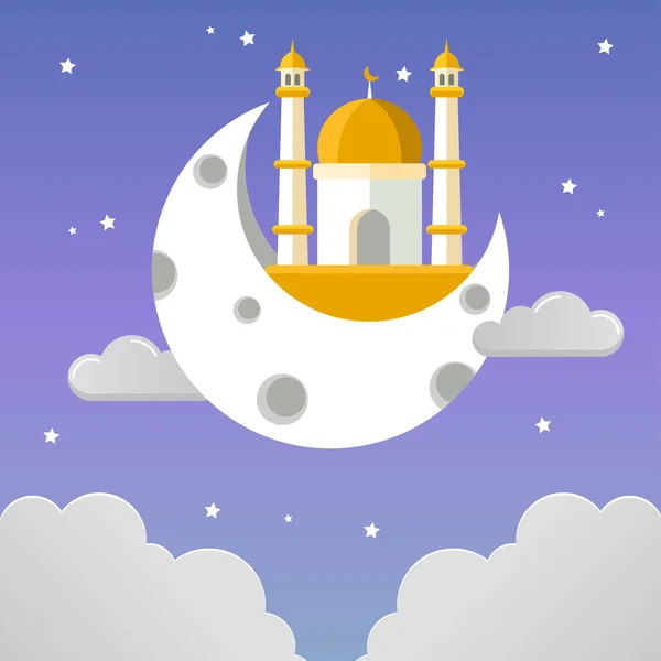 Illustration Moon Mosque Sky Clouds Vector Illustration — Stockvector