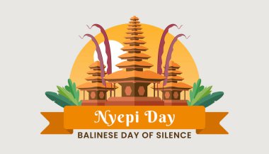 Nyepi Günü. Bali Sessizlik Günü. Tebrik kartı, poster ve afiş için uygun. Vektör İllüstrasyonu