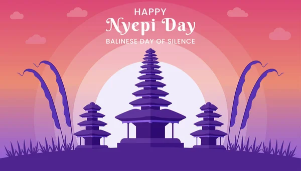 Bali Sessiz Günü Hindu Yeni Yılı Tebrik Kartı Poster Afiş — Stok Vektör